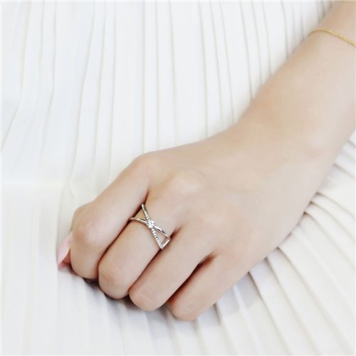 Jewellery Kingdom Ladies Cz Crossover Band Solitaire Stainless Steel Ring (Silver) Secondary image