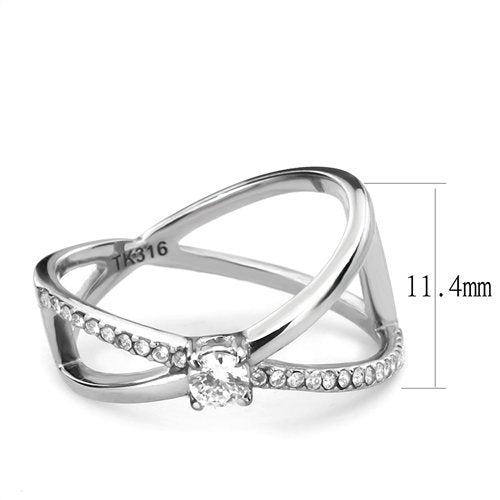 Jewellery Kingdom Ladies Cz Crossover Band Solitaire Stainless Steel Ring (Silver) - Jewelry Rings - British D'sire Main image