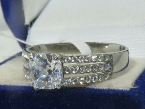 Jewellery Kingdom Ladies Cz Cushion 1.50 Carat Stainless Steel Silver Ring - Jewelry Rings - British D'sire Main image