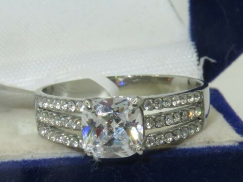 Jewellery Kingdom Ladies Cz Cushion 1.50 Carat Stainless Steel Silver Ring - Jewelry Rings - British D'sire