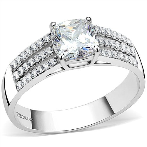 Jewellery Kingdom Ladies Cz Cushion 1.50 Carat Stainless Steel Silver Ring - Jewelry Rings - British D'sire