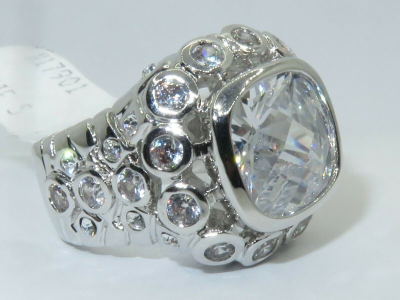 Jewellery Kingdom Ladies Cz Cushion Cut Sparkling Rhodium Pave Sale Clear 8 Ct Ring (Silver) - Rings - British D'sire