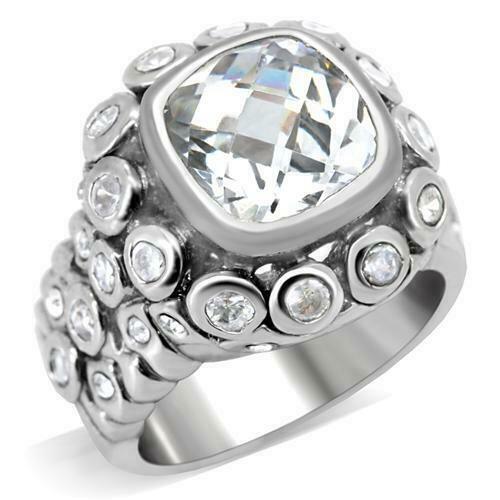 Jewellery Kingdom Ladies Cz Cushion Cut Sparkling Silver Rhodium Pave Sale Clear Ring - Jewelry Rings - British D'sire