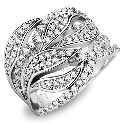 Jewellery Kingdom Ladies Cz Dome Band Rhodium Handmade Sparkling Comfort Clear Ring (Silver) - Jewelry Rings - British D'sire Main image