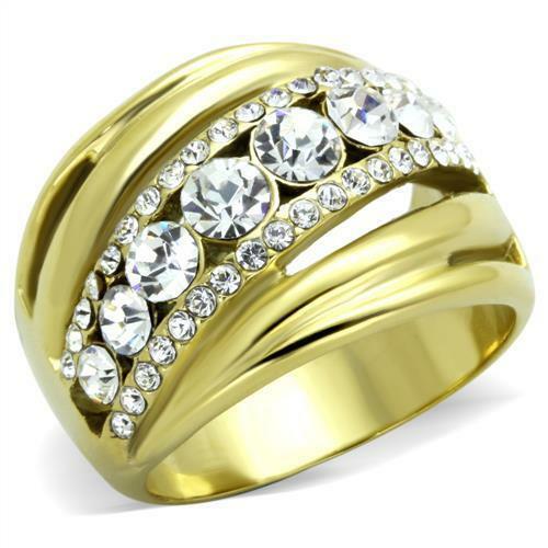 Jewellery Kingdom Ladies Cz Dome Steel 5 Carat Ring (Gold) - Jewelry Rings - British D'sire Main image