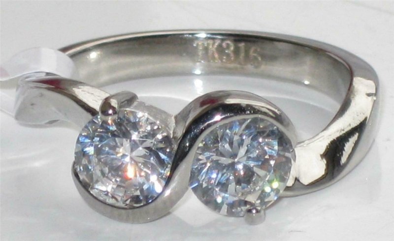 Jewellery Kingdom Ladies CZ Double Solitaire Stainless Steel 1.65 Carat Elegant Ring (Silver) - Jewelry Rings - British D'sire Main image