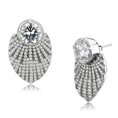Jewellery Kingdom Ladies Cz Drop Fan Art Deco Stainless Steel Hypo Allergenic Earrings (Silver) - Earrings - British D'sire