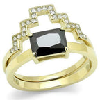Jewellery Kingdom Ladies Cz Emerald Engagement Wedding Band Stainless Steel Ring Set (Black) - Jewelry Rings - British D'sire