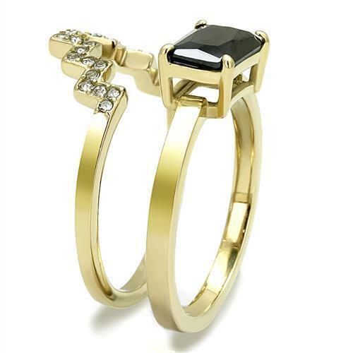 Jewellery Kingdom Ladies Cz Emerald Engagement Wedding Band Stainless Steel Ring Set (Black) - Jewelry Rings - British D'sire