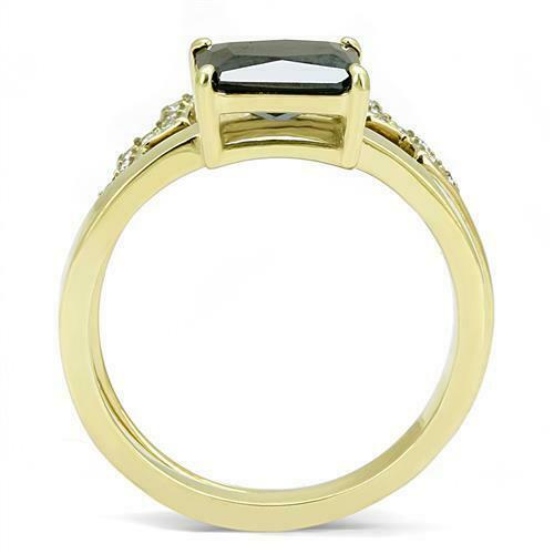 Jewellery Kingdom Ladies Cz Emerald Engagement Wedding Band Stainless Steel Ring Set (Black) - Jewelry Rings - British D'sire