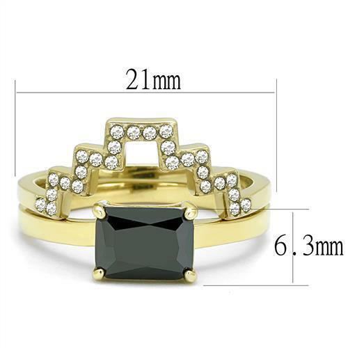 Jewellery Kingdom Ladies Cz Emerald Engagement Wedding Band Stainless Steel Ring Set (Black) - Jewelry Rings - British D'sire