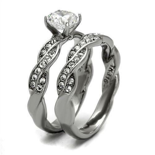 Jewellery Kingdom Ladies Cz Engagement Wedding Band 1.50 Carat Stainless Steel Ring Set - Jewelry Rings - British D'sire