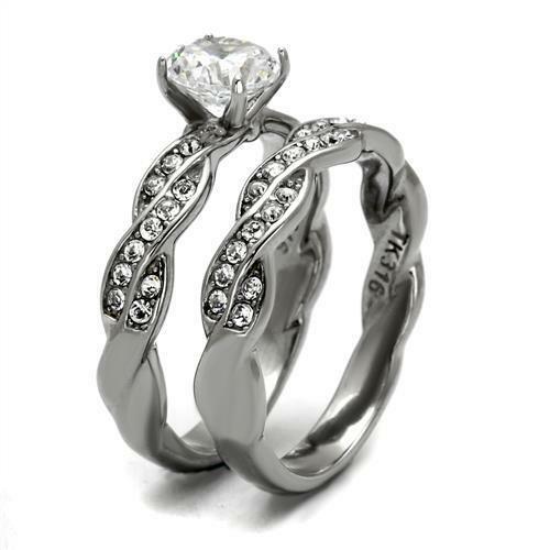 Jewellery Kingdom Ladies Cz Engagement Wedding Band 1.50 Carat Stainless Steel Ring Set Secondary image