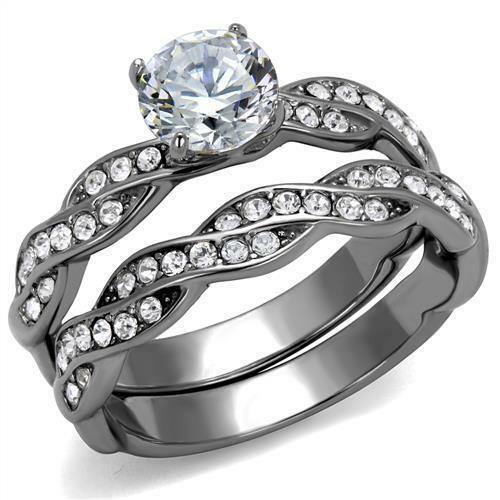 Jewellery Kingdom Ladies Cz Engagement Wedding Band 1.50 Carat Stainless Steel Ring Set - Jewelry Rings - British D'sire Main image