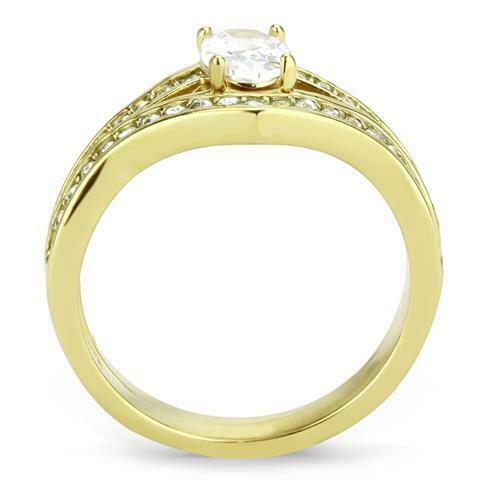 Jewellery Kingdom Ladies Cz Engagement Wedding Band Solitaire Accents 18kt Steel Ring Set (Gold) - Jewelry Rings - British D'sire