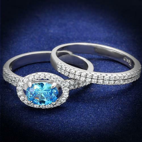 Jewellery Kingdom Ladies Engagement Wedding Band, Sterling Silver Blue Topaz Ring Set (Silver & Blue) Secondary image