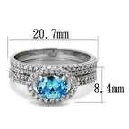 Jewellery Kingdom Ladies cz Engagement Wedding Band, Sterling Silver Blue Topaz Ring Set (Silver & Blue) - Engagement Rings - British D'sire