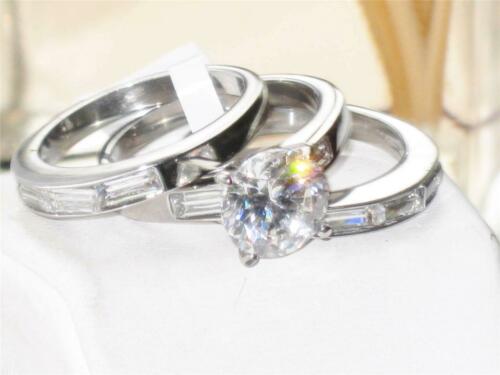 Jewellery Kingdom Ladies Cz Engagement Wedding Bands Stainless Steel 3pc 4ct Emerald Ring Set - Jewelry Rings - British D'sire Main image