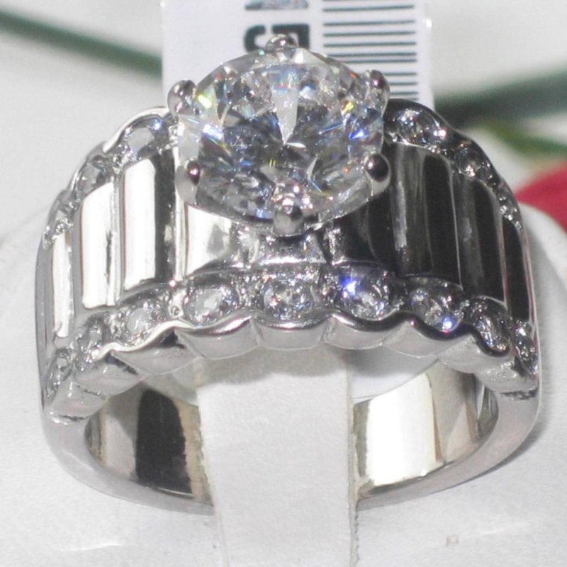Jewellery Kingdom Ladies Cz Engagement Wide Stainless Steel 4 Carat No Tarnish Clear Ring - Engagement Rings - British D'sire