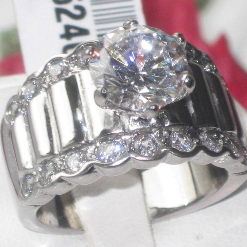 Jewellery Kingdom Ladies Cz Engagement Wide Stainless Steel 4 Carat No Tarnish Clear Ring - Engagement Rings - British D'sire