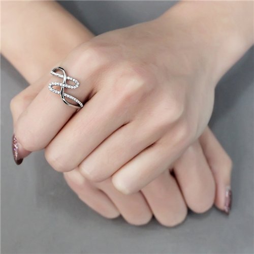 Jewellery Kingdom Ladies Cz Flat Stainless Steel Silver Ring Band Secondary image