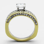Jewellery Kingdom Ladies Cz Gold Solitaire Accents Stainless Steel Wedding Band Ring Set - Jewelry Rings - British D'sire