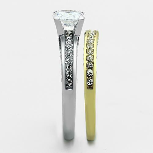 Jewellery Kingdom Ladies Cz Gold Solitaire Accents Stainless Steel Wedding Band Ring Set - Jewelry Rings - British D'sire