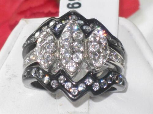 Jewellery Kingdom Ladies Cz Marquise Shape Engagement Wedding Bands Steel Ring Set (Black) - Jewelry Rings - British D'sire Main image