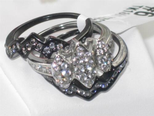 Jewellery Kingdom Ladies Cz Marquise Shape Engagement Wedding Bands Steel Ring Set (Black) Secondary image