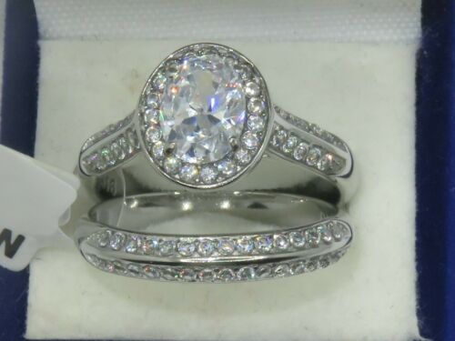 Jewellery Kingdom Ladies Cz Oval Engagement Wedding Band Stainless Steel 2pcs 2.50ct Ring Set - Engagement Rings - British D'sire Main image