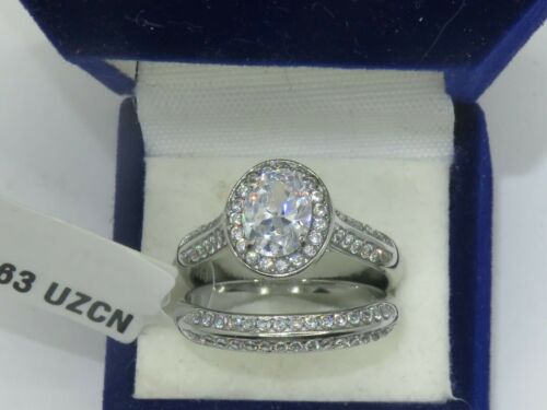 Jewellery Kingdom Ladies Cz Oval Engagement Wedding Band Stainless Steel 2pcs 2.50K Ring Set Secondary image