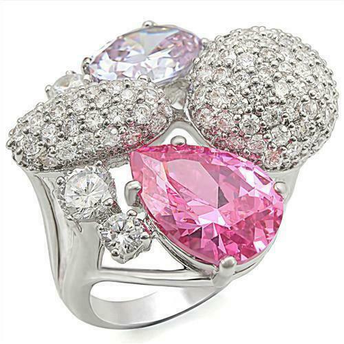 Jewellery Kingdom Ladies Cz Pink And Lavender Sapphire Pear Cut Pave Silver Cocktail Ring - Jewelry Rings - British D'sire Main image
