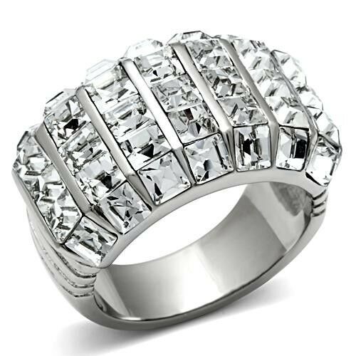 Jewellery Kingdom Ladies Cz Princess Cut Stainless Steel Comfort No Tarnish Chunky Ring (Silver) - Jewelry Rings - British D'sire Main image
