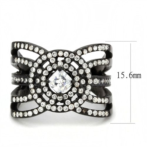 Jewellery Kingdom Ladies Cz Princess Cut Stainless Steel Sparkling White Clear Ring (Black) - Jewelry Rings - British D'sire