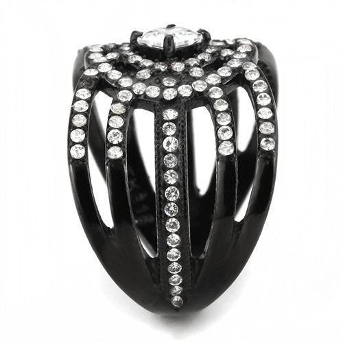 Jewellery Kingdom Ladies Cz Princess Cut Stainless Steel Sparkling White Clear Ring (Black) - Jewelry Rings - British D'sire