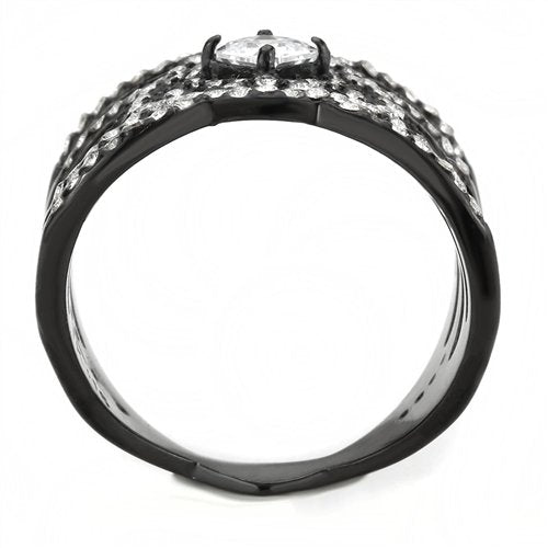 Jewellery Kingdom Ladies Cz Princess Cut Stainless Steel Sparkling White Clear Ring (Black) - Jewelry Rings - British D'sire