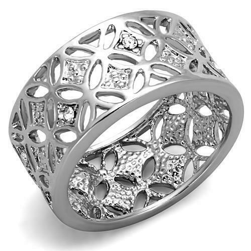 Jewellery Kingdom Ladies cz ring 10mm band full eternity silver rhodium handmade pretty - Jewelry Rings - British D'sire Main image