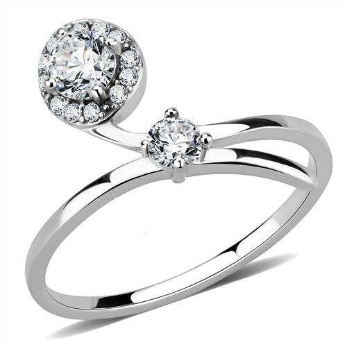 Jewellery Kingdom Ladies Cz Ring Band Solitaire Accents Stainless Steel Silver Pretty Elegant 260 - Jewelry Rings - British D'sire Main image