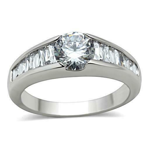 Jewellery Kingdom Ladies Cz Ring Emerald Cut Solitaire Accents Silver Rhodium Engagement Secondary image