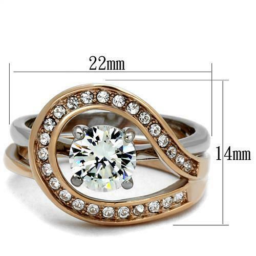 Jewellery Kingdom Ladies Cz Rose Gold Guard Engagement Wedding Band Set Stainless Steel Ring Secondary image