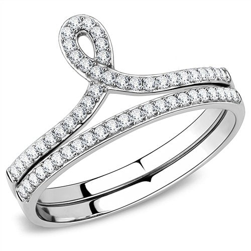 Jewellery Kingdom Ladies Cz Silver Engagement Wedding Band Set Flat 2pc Stainless Steel Ring - Jewelry Rings - British D'sire