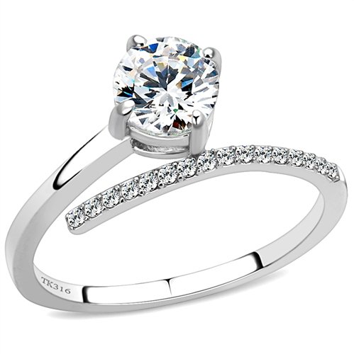 Jewellery Kingdom Ladies Cz Solitaire 2 Carat Stainless Steel Silver Pave Sparkling Ring - Jewelry Rings - British D'sire Main image