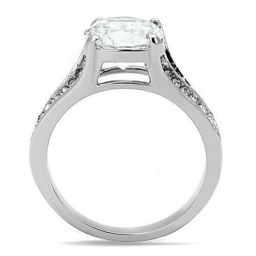 Jewellery Kingdom Ladies Cz Solitaire 3 carat Stainless Steel Engagement Classy Ring (Silver) - Jewelry Rings - British D'sire