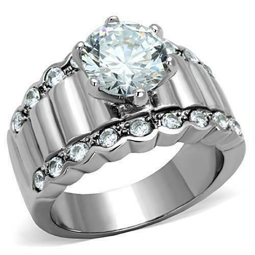 Jewellery Kingdom Ladies Cz Solitaire Accents 8.5mm Stainless Steel Silver Ring - Jewelry Rings - British D'sire Main image