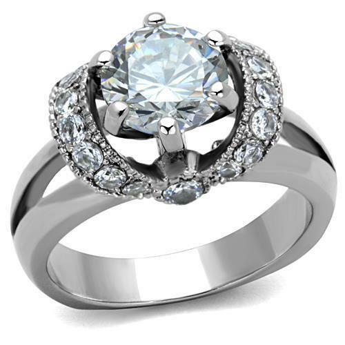Jewellery Kingdom Ladies Cz Solitaire Accents Stainless Steel Silver Engagement 2ct Ring - Engagement Rings - British D'sire