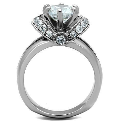 Jewellery Kingdom Ladies Cz Solitaire Accents Stainless Steel Silver Engagement 2ct Ring - Engagement Rings - British D'sire