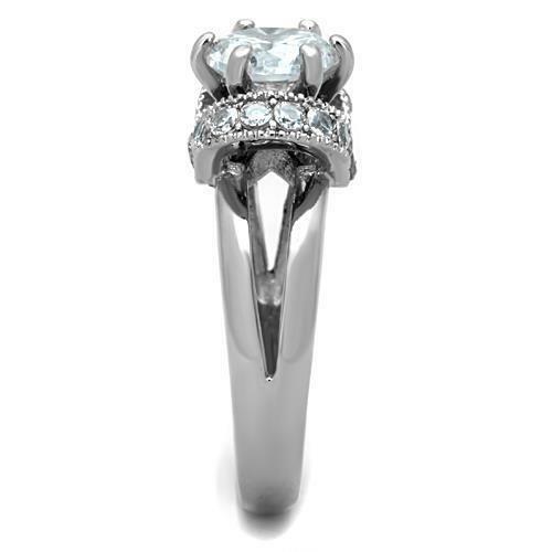 Jewellery Kingdom Ladies Cz Solitaire Accents Stainless Steel Silver Engagement 2ct Ring - Engagement Rings - British D'sire
