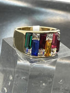 Jewellery Kingdom Ladies Cz Sparkling 12mm Wide Band 18kt Steel Gold Ring (Multi Coloured) - Jewelry Rings - British D'sire