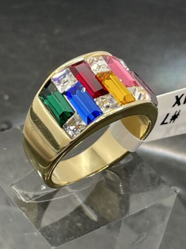 Jewellery Kingdom Ladies Cz Sparkling 12mm Wide Band 18kt Steel Gold Ring (Multi Coloured) Secondary image