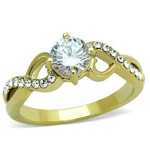 Jewellery Kingdom Ladies Cz Stainless Steel 1.30ct Dress Engagement Pretty Gold Ring - Jewelry Rings - British D'sire Main image